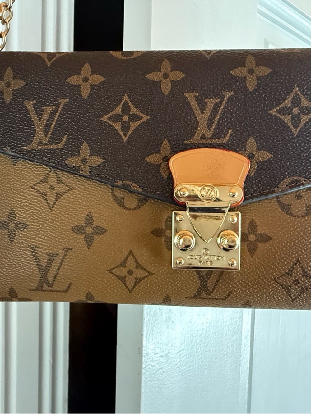 Brown Monogram Chain Wallet with Gold Hardware